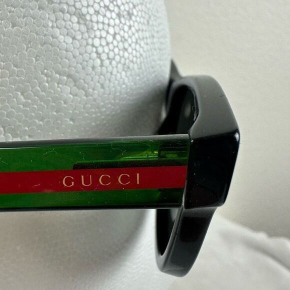 Gucci Unisex Polarized Sunglasses Black Square Frame Green Red Stripe Sides - Picture 2 of 14